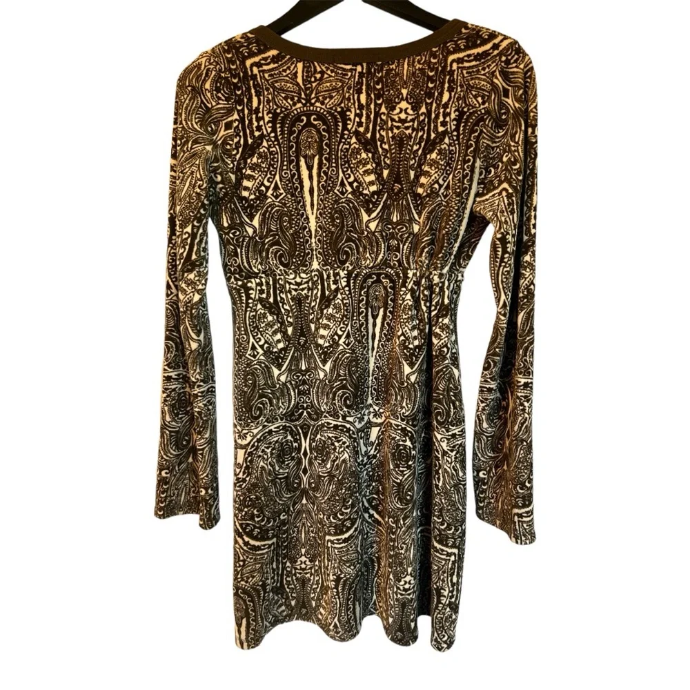 Y2K Juicy Couture Paisley Velour Olive & Tan Umpire Waist Drawstring Dress M - Picture 11 of 11